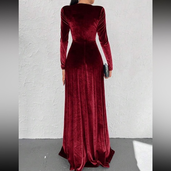 Luxe slit thigh long sleeve party formal evening prom wedding gown dress - Picture 3 of 16